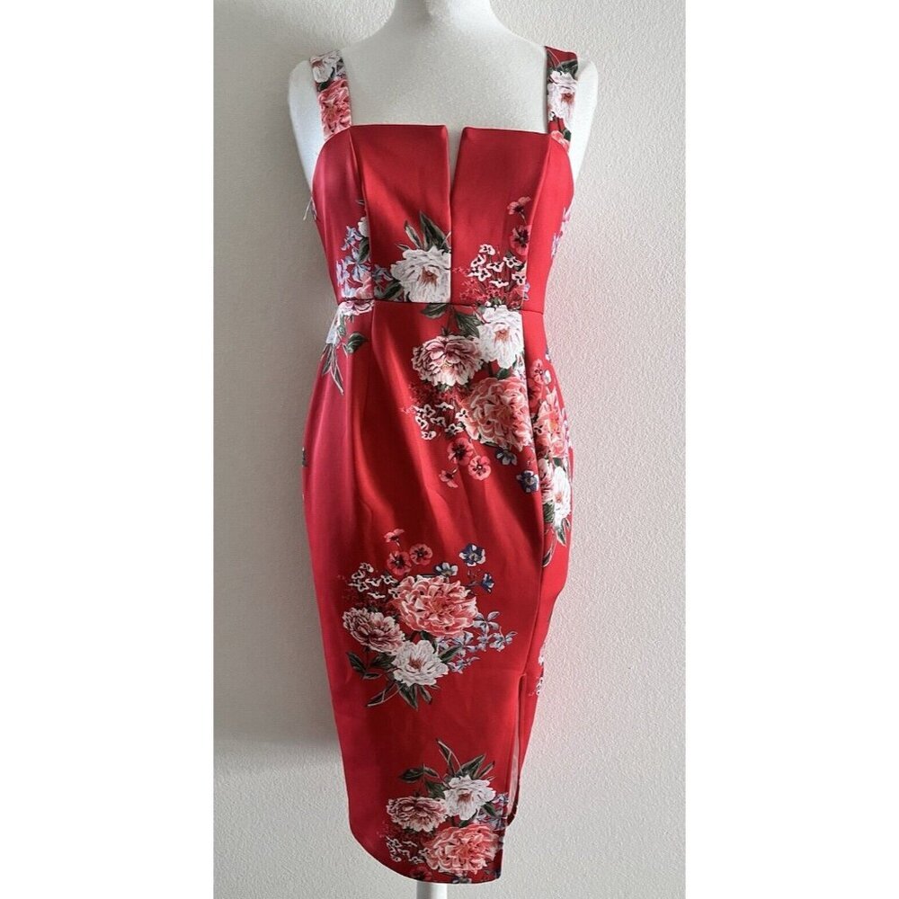 Asos Maternity Dress size 6 Red Floral Sleeveless Side Slit Pencil Wiggle